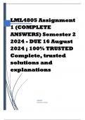 LML4805 Assignment 1 (COMPLETE ANSWERS) Semester 2 2024 - DUE 16 August 2024 ; 100% TRUSTED Complete, trusted solutions and explanations. 