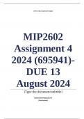 MIP2602 Assignment 4 (COMPLETE ANSWERS) 2024 (695941)- DUE 13 August 2024 ; 100% TRUSTED Complete, trusted solutions and explanations. 