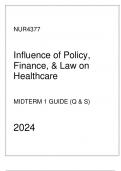 NUR4377 - Midterm 1 Guide (Q & S) Influence of Policy,Finance, & Law on Healthcare.