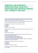 CEMETERY AND CEMETERY OPERATION FINAL EXAM TEST QUESTIONS AND ANSWERS VERIFIED 100% CORRECT!! 2024-2025