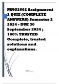 MNG2602 Assignment 2 QUIZ (COMPLETE ANSWERS) Semester 2 2024 - DUE 30 September 2024 ; 100% TRUSTED Complete, trusted solutions and explanations.