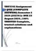 TRT3702 Assignment 2 QUIZ (COMPLETE ANSWERS) Semester 2 2024 (252761)- DUE 23 August 2024 ; 100% TRUSTED Complete, trusted solutions and explanations. 