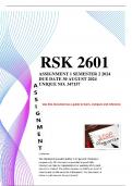 RSK2601 Assignment 1 Semester 2 2024 (complete answers ) due date 30 August 2024 unique no 347157   same questions with memo