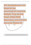 ATI HealthAssess 2.0  Head to toe  assessment Learning  Module Test Actual  Exam 2024-2025  Questions and Correct  Answers Rated A+