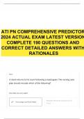 ATI PN COMPREHENSIVE PREDICTOR 2024 ACTUAL EXAM LATEST VERSION COMPLETE 190 QUESTIONS AND CORRECT DETAILED ANSWERS WITH RATIONALES