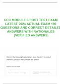 CCC MODULE 3 POST TEST EXAM LATEST 2024 ACTUAL EXAM 190 QUESTIONS AND CORRECT DETAILED ANSWERS WITH RATIONALES (VERIFIED ANSWERS)