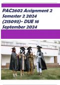 PAC2602 Assignment 2 (COMPLETE ANSWERS) Semester 2 2024 (215093)- DUE 16 September 2024 with complete solution