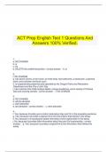  ACT Prep English Test 1 Questions And Answers 100% Verified.