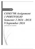 COM3708 Assignment 1 PORTFOLIO (COMPLETE ANSWERS) Semester 2 2024 - DUE 9 September 2024 - Course Advertising and Public Relations (COM3708) - Book