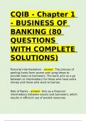 CQIB - Chapter 1 - BUSINESS OF BANKING (80 QUESTIONS WITH COMPLETE SOLUTIONS).