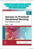 Test Bank for Success in Practical Vocational Nursing 10th Edition Carroll All Chapter 1 - 19 / 100 % Verified Newest 2024 Edition 