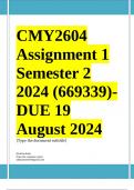 CMY2604 Assignment 1 (COMPLETE ANSWERS) Semester 2 2024 (669339)- DUE 19 August 2024 ; 100% TRUSTED Complete, trusted solutions and explanations. Ensure your success with us..