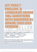 ATI TEAS 7  ENGLISH &  LANGUAGE USAGE  100+ QUESTIONS  WITH ANSWERS/A+  GRADE/ 2023-2024  VERSION