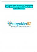 California Legal Aspects of Real Estate  Final Exam Questions with Verified and  Updated Answers