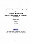 Instructors Manual + Test bank for Behavior Management Positive Applications for Teachers 7th Edition by Thomas J. Zirpoli, All Chapters | Complete Guide A+