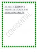 ATI Teas 7 question & Answ23/2024 well answered Graded A+ers 20