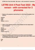 LETRS Units 1-4 Post-Test QUESTIONS AND WELL ELABORATED ANSWERS.ETRS Unit 6 Assessment QUESTIONS AND WELL ELABORATED ANSWERS LETRS Units 5-8 QUESTIONS AND WELL ELABORATED ANSWERS