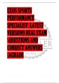 EXOS SPORTS  PERFORMANCE  SPECIALIST LATEST  VERSIONS REAL EXAM  QUESTIONS AND  CORRECT ANSWERS  |AGRADE