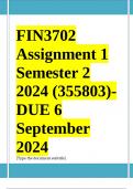 FIN3702 Assignment 1 (COMPLETE ANSWERS) Semester 2 2024 (355803)- DUE 6 September 2024 ; 100% TRUSTED Complete, trusted solutions and explanations. 