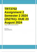 TRT3702 Assignment 2 QUIZ (COMPLETE ANSWERS) Semester 2 2024 (252761)- DUE 23 August 2024 ; 100% TRUSTED Complete, trusted solutions and explanations