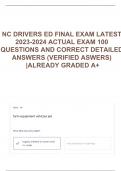 NC DRIVERS ED FINAL EXAM LATEST 2024-2025 ACTUAL EXAM 100 QUESTIONS AND CORRECT DETAILED ANSWERS (VERIFIED ASWERS) |ALREADY GRADED A+