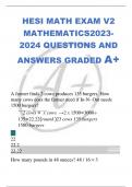 HESI MATH EXAM V2  MATHEMATICS2023- 2024 QUESTIONS AND  ANSWERS GRADED A+