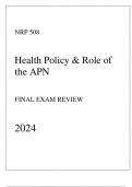 UOPX - NRP 508 Health Policy & Role of the APN - Final Exam Review 2024