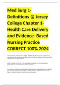 Med Surg 1- Definitions @ Jersey College Chapter 1-Health Care Delivery and Evidence- Based Nursing Practice CORRECT 100% 2024