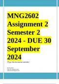 MNG2602 Assignment 2 QUIZ (COMPLETE ANSWERS) Semester 2 2024 - DUE 30 September 2024 ; 100% TRUSTED Complete, trusted solutions and explanations. 