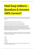 Med/Surg midterm – Questions & Answers 100% Correct!!