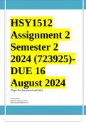 HSY1512 Assignment 2 (COMPLETE ANSWERS) Semester 2 2024 (723925)- DUE 16 August 2024 ; 100% TRUSTED Complete, trusted solutions and explanations