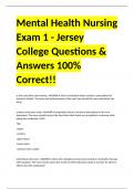 Mental Health Nursing Exam 1 - Jersey College Questions & Answers 100% Correct!!