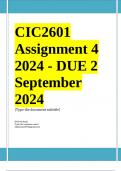 CIC2601 Assignment 4 (COMPLETE ANSWERS) 2024 - DUE 2 September 2024 ; 100% TRUSTED Complete, trusted solutions and explanations. Ensure your success with us..