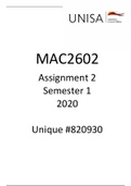 MAC2602 Assignment 2 Semester 1 - 2020 Complete