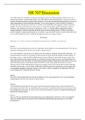 NR 707 Collaborative Threads Week 1, 2, 5, 6 – 8 (latest 2022/2023)  NR 707 Week 1 Collaborative Discussion: As a DNP leader it is imperative to practice nursing in a way to set high examples. I plan to serve as a framework to deliver exceptionally qualit