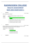 NUR2092 Health Assessment Exam Quiz 1 study guide / NUR 2092 Health Assessment Test 1 study guide (Latest, 2020): Rasmussen College