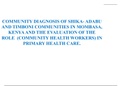 Community diagnosis of Shika- Adabu and Timboni communities in Mombasa, Kenya and evaluation of the role of community health workers in primary health care.