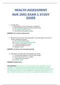 NUR2092 Exam 1 Study Guide Material / NUR 2092 Exam 1 Study Guide Material (Latest): HEALTH ASSESSMENT Rasmussen College (Already graded A)