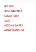 ICT2611 ASSIGNMENT 1 SEMESTER 2 2020 MCQ MEMORANDUM