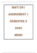 MAT1581 ASSIGNMENT 1 SEMESTER 2 MEMO PASS 100% GUARANTEED