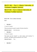 RLGN 104 TEST 1 (5 VERSIONS),RELIGION,Correct Question Answers, RLGN 104:Christian Life and Biblical Worldview,LIBERTY UNIVERSITY