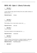 BIOL 102 QUIZ - 1 ,QUIZ-2,QUIZ-3,QUIZ-4,QUIZ-5,QUIZ-6,QUIZ-7,QUIZ-8  (EACH 3 OR MORE VERSIONS), Correct Question Answers, BIOL 102: PRINCIPLES OF HUMAN BIOLOGY,LIBERTY UNIVERSITY, (100% Verified Answers)