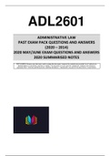ADL2601 PAST EXAM PACK ANSWERS (2020 - 2014) & 2020 BRIEF NOTES