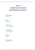 NR 103 TRANSISTION TO NURSING MED TERMINOLOGY 5 WEEK 1