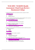 NUR 2092 / NUR2092 Health Assessment | Final Exam Review | Rasmussen College