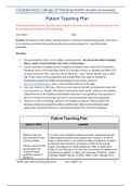 NR 305 Week 4 Assignment: Patient Teaching Project – Patient Teaching Plan Form: Part 1