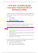 NUR 2092 / NUR2092 Health Assessment Final Exam Review  | Questions and Answers | Latest 2020 / 2021 | Rasmussen College