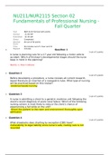 NU211/NUR2115 Exam 2 Fundamentals of Professional Nursing - Fall Quarter .Already Graded A . 2020/2021