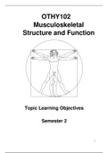 Topics of Learning Objectives Completed for Musculoskeletal Structure and Function (OTHY102)
