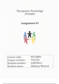 PYC4809-Therapeutic Psychology- Assignment 1 (2020)- 75% Obtained